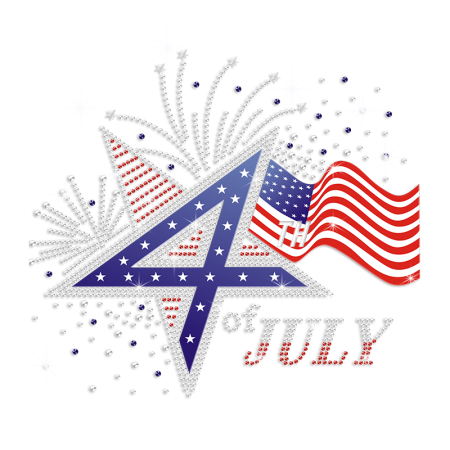Bling American Star & Flag Rhinestone Iron On Decals for Shirts